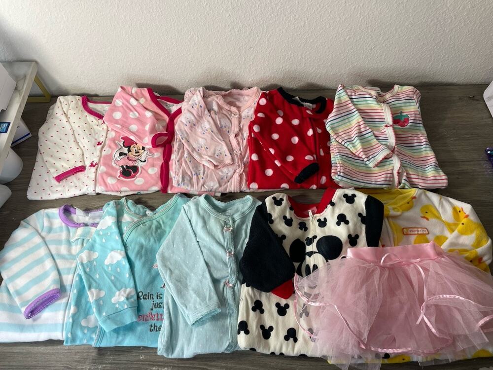 Lot of 10 Baby Girl Clothes 3-6 Months Disney Minnie Mouse Fleece Sleepers Tutu